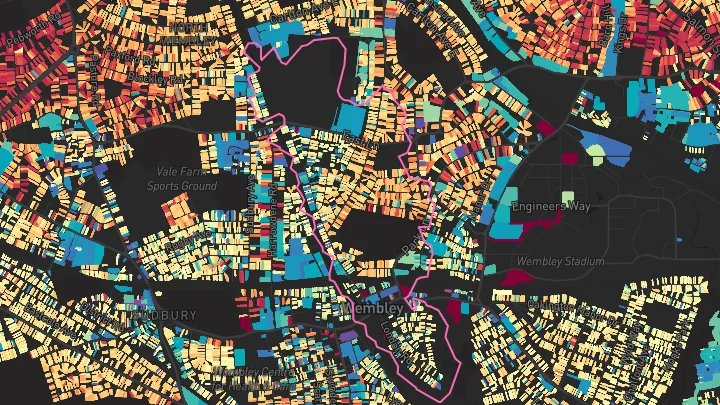 House price heatmap showing property values across Wembley Central
