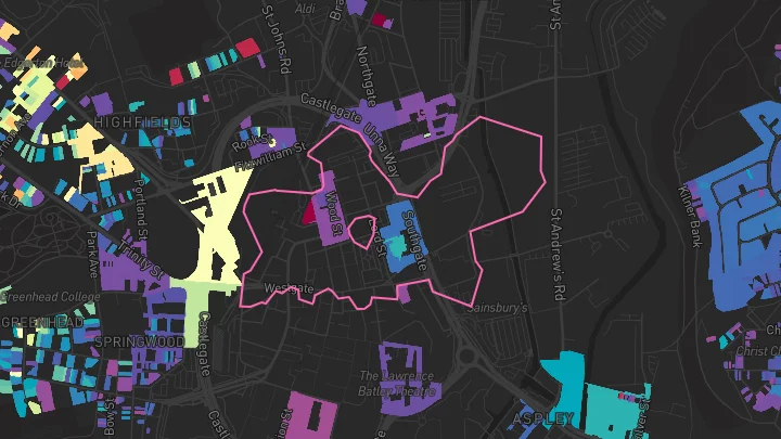 House price heatmap showing property values across Huddersfield