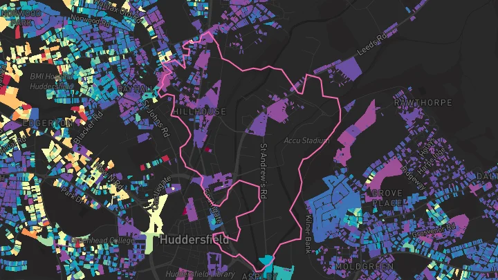 House price heatmap showing property values across Huddersfield