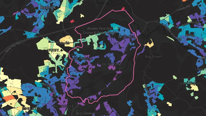 House price heatmap showing property values across Huddersfield