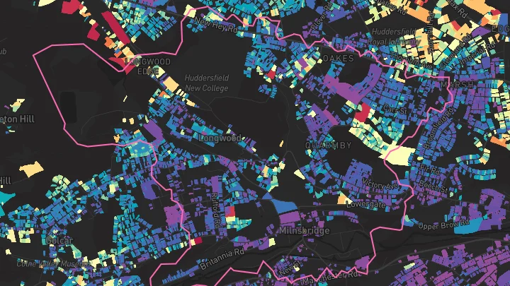House price heatmap showing property values across Huddersfield