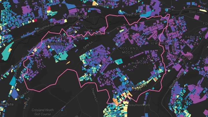 House price heatmap showing property values across Huddersfield