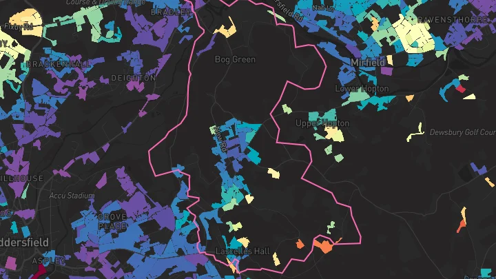House price heatmap showing property values across Huddersfield