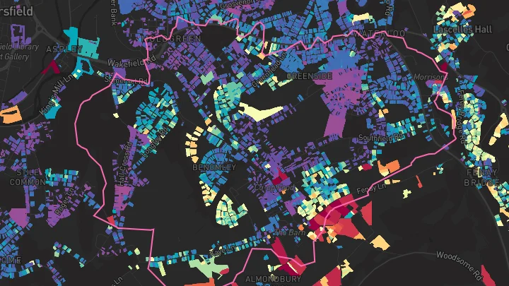 House price heatmap showing property values across Huddersfield