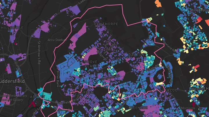 House price heatmap showing property values across Huddersfield