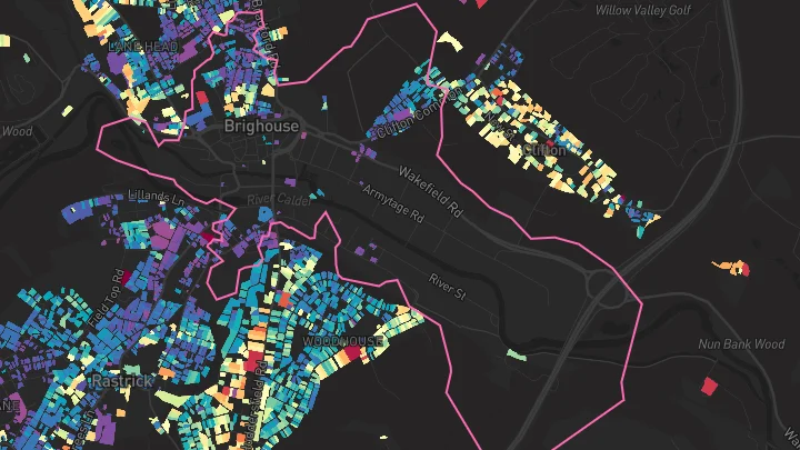 House price heatmap showing property values across Brighouse