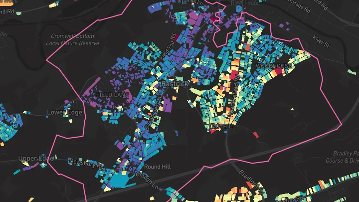 House price heatmap showing property values across Brighouse