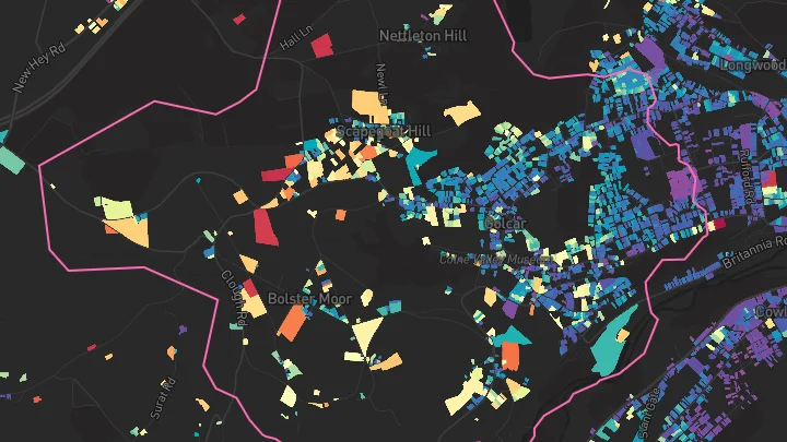 House price heatmap showing property values across Golcar