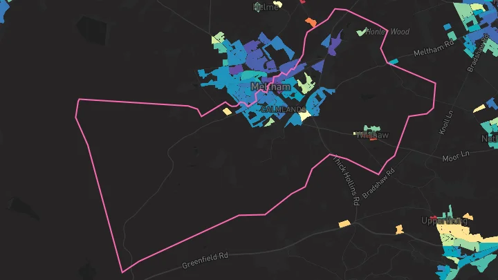 House price heatmap showing property values across Meltham