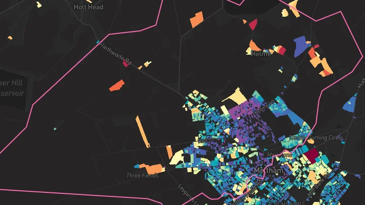 House price heatmap showing property values across Meltham