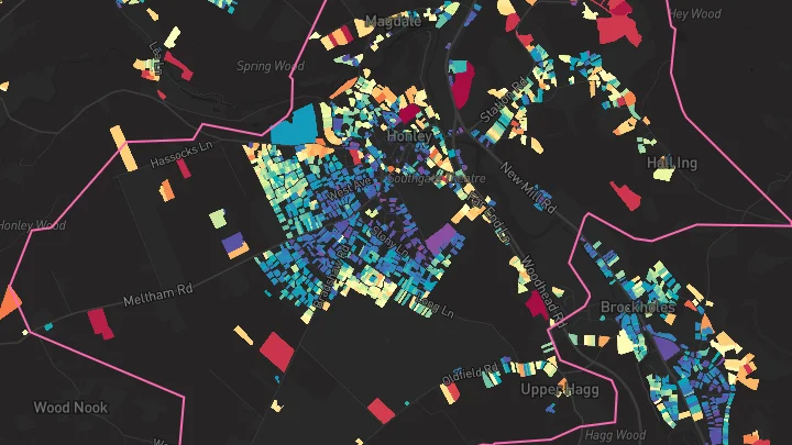 House price heatmap showing property values across Honley