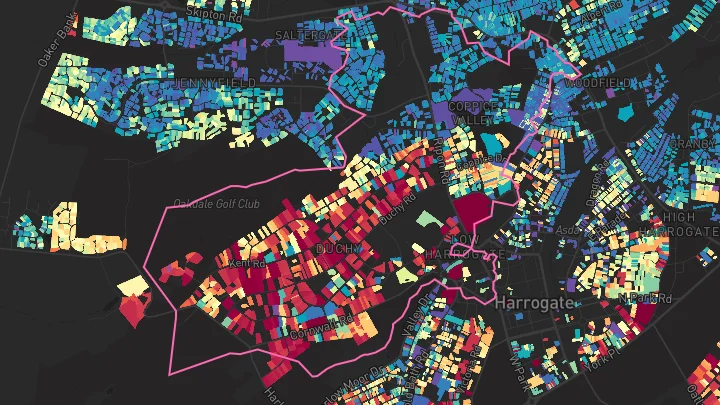 House price heatmap showing property values across Harrogate