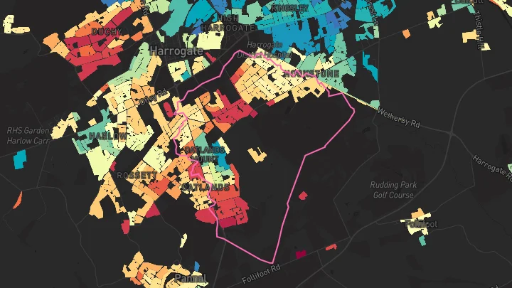 House price heatmap showing property values across Harrogate