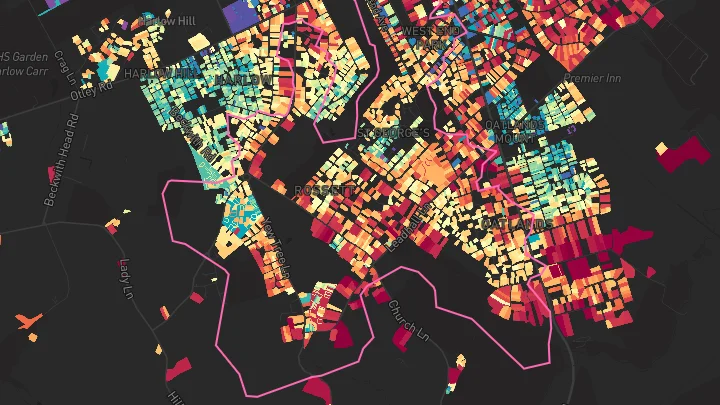 House price heatmap showing property values across Harrogate