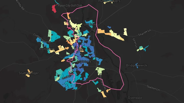 House price heatmap showing property values across Ripon