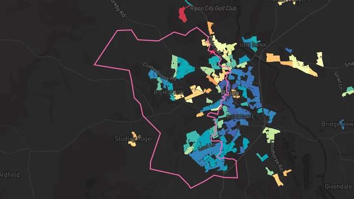 House price heatmap showing property values across Ripon