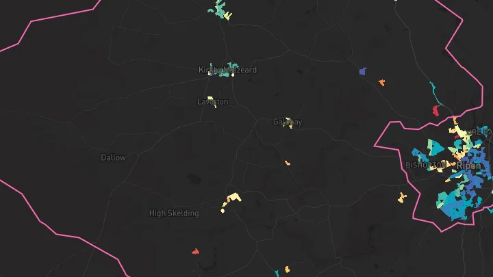 House price heatmap showing property values across Kirkby Malzeard