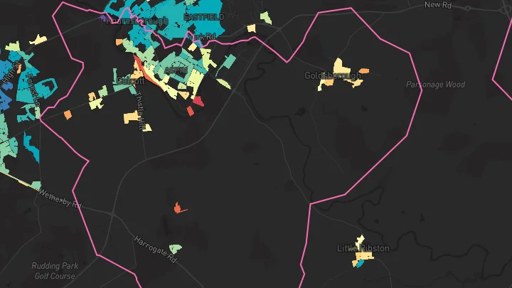 House price heatmap showing property values across Knaresborough