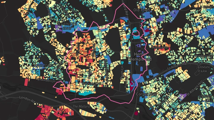 House price heatmap showing property values across Hemel Hempstead