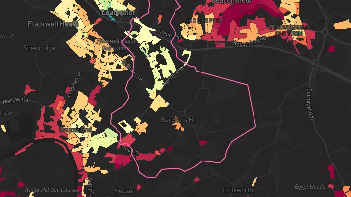 House price heatmap showing property values across Wooburn Green