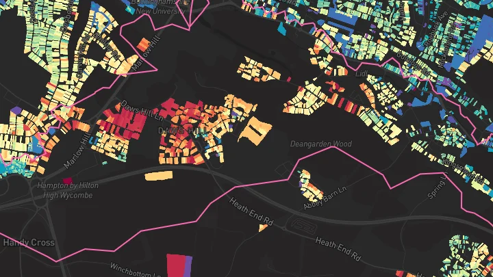 House price heatmap showing property values across High Wycombe