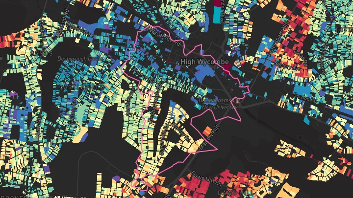 House price heatmap showing property values across High Wycombe