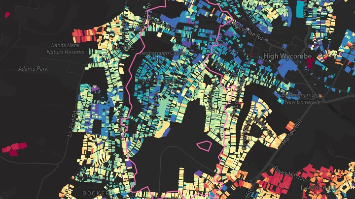 House price heatmap showing property values across High Wycombe