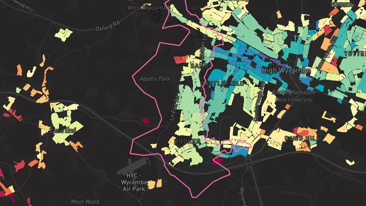 House price heatmap showing property values across High Wycombe