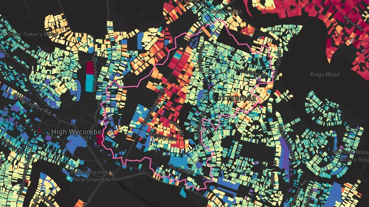 House price heatmap showing property values across High Wycombe