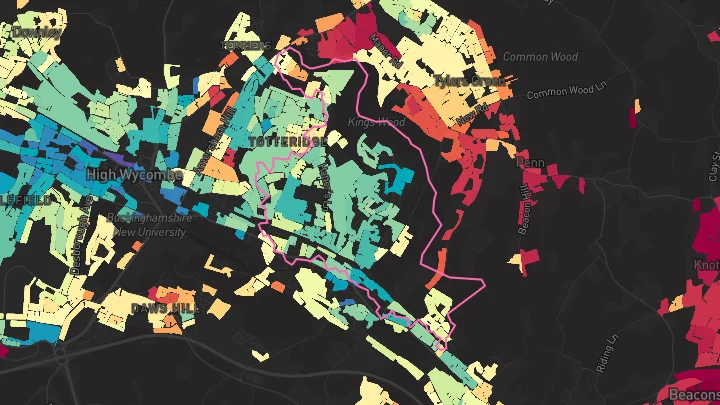 House price heatmap showing property values across High Wycombe