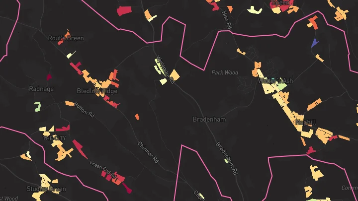 House price heatmap showing property values across Naphill