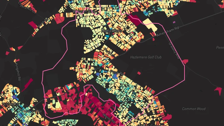 House price heatmap showing property values across Hazlemere