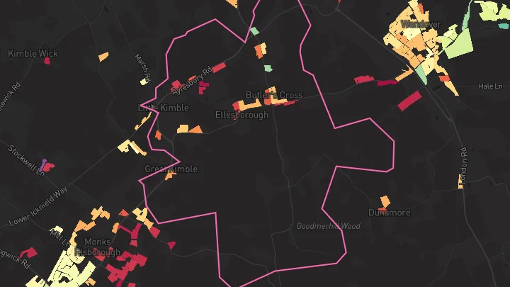 House price heatmap showing property values across Butlers Cross