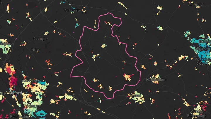 House price heatmap showing property values across Long Crendon