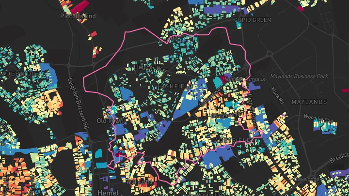 House price heatmap showing property values across Hemel Hempstead