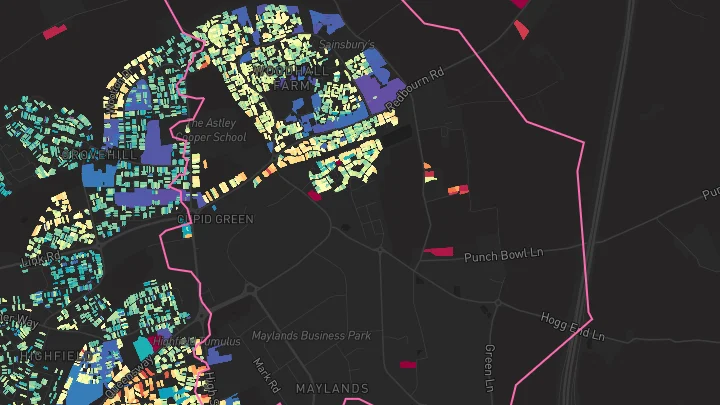 House price heatmap showing property values across Hemel Hempstead
