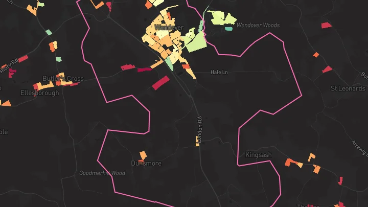 House price heatmap showing property values across Wendover