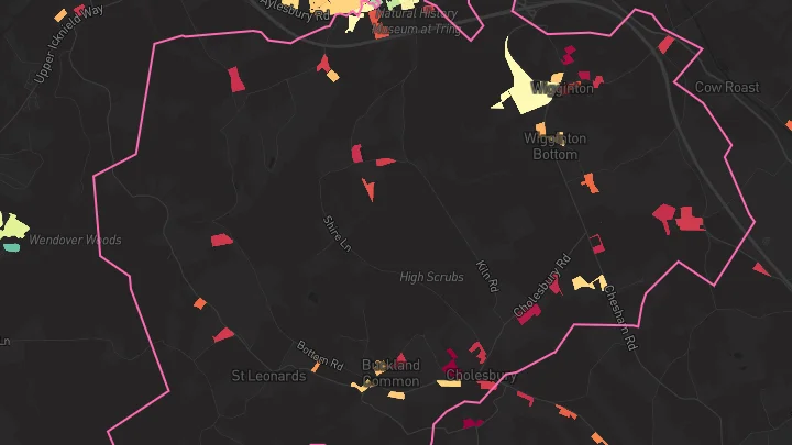 House price heatmap showing property values across Tring
