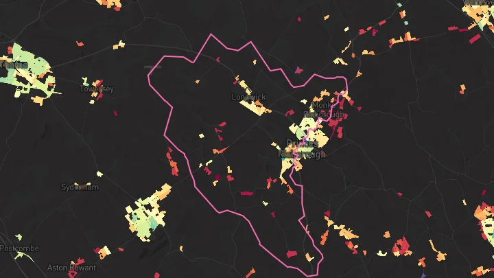 House price heatmap showing property values across Longwick