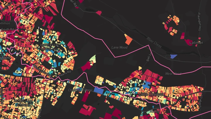 House price heatmap showing property values across Amersham