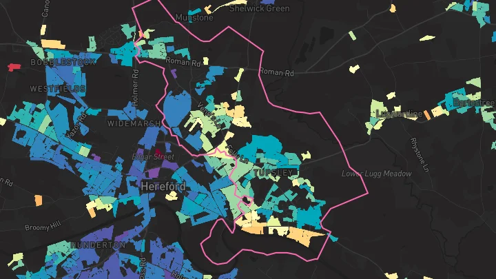 House price heatmap showing property values across Hereford