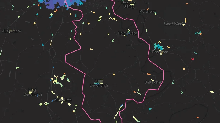 House price heatmap showing property values across Hereford