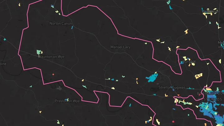 House price heatmap showing property values across Credenhill