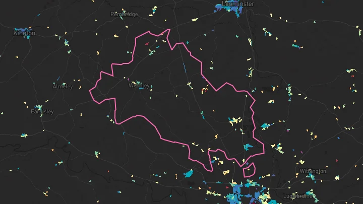 House price heatmap showing property values across Weobley