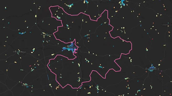 House price heatmap showing property values across Luston
