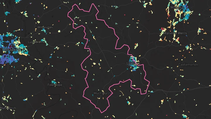 House price heatmap showing property values across Ledbury