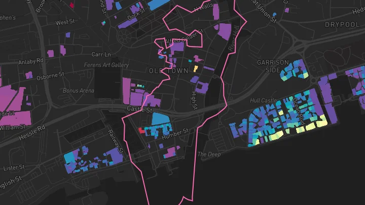 House price heatmap showing property values across Hull