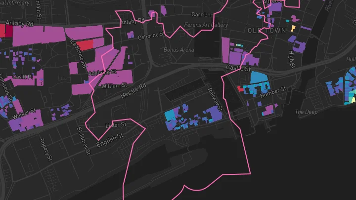 House price heatmap showing property values across Hull