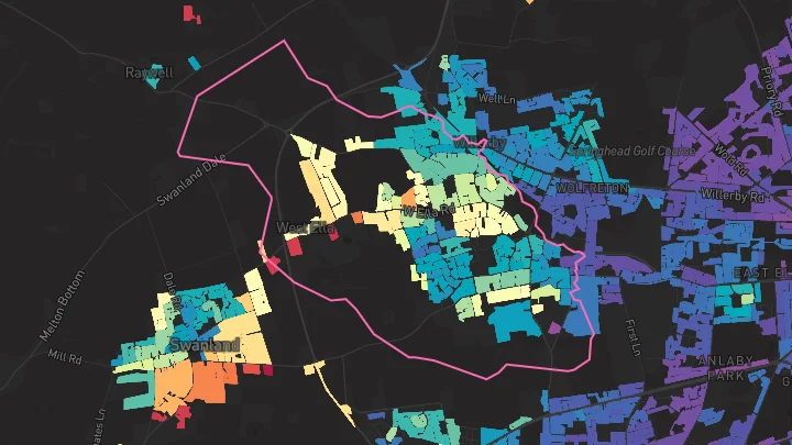House price heatmap showing property values across Kirk Ella