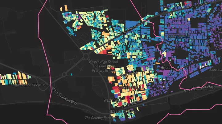 House price heatmap showing property values across Hessle